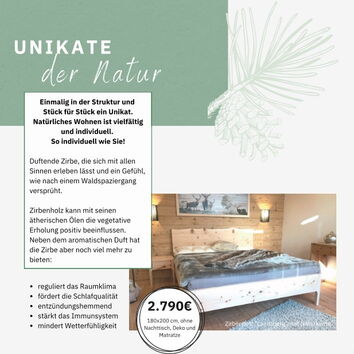 Unikate von Zirbenbetten aus der Schreinerei Schuster Zirbenmanufaktur in Sulzemoos bei Dachau / Bayern
